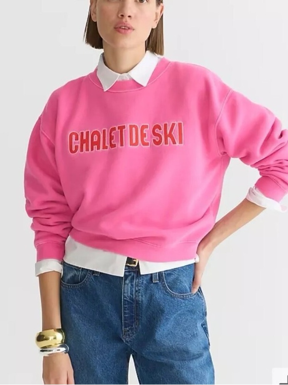 J. Crew Heritage Fleece Chalet de Ski Graphic Sweatshirt in Regal Rose Small